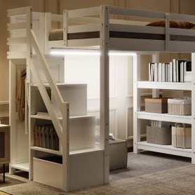Twin Size Loft Bed with Shelves, Storage Staircase, Wardrobe and LED Light 37 Twin Size Loft Bed with Shelves, Storage Staircase, Wardrobe and LED Light