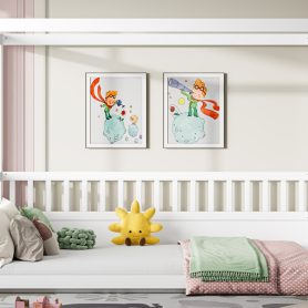Full Size Canopy Bed Frame with Guardrails for Kids