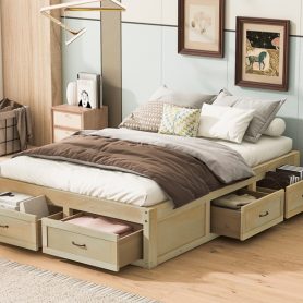 Full Size Platform Bed with 6 Storage Drawers
