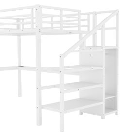 Metal Full Size Loft Bed With L-Shaped Desk, USB, Wardrobe And Adjustable Shelf