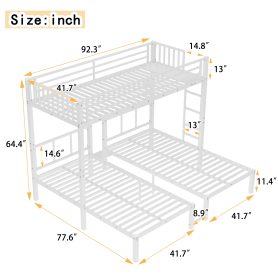Metal Twin XL over Twin & Twin Bunk Bed  Triple Bunk Bed
