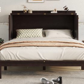 Queen Size Murphy Bed with Power Station and Rattan Panel