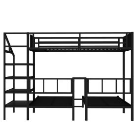 Twin XL over Twin & Twin Bunk Bed Metal Triple Bunk Bed with Desk & Shelves