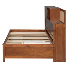 Wooden Twin Size Daybed with 3 Storage Drawers, Upper Soft Board, Shelf, and a Set of Sockets and USB Ports