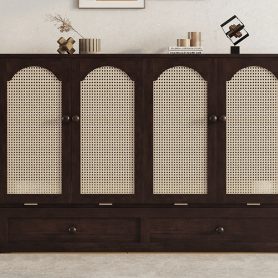 Queen Size Murphy Bed with Power Station and Rattan Panel