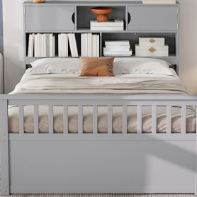 Full Size Captain Platform Bed Frame With Storage Bookcases, Shelves And Four Drawers