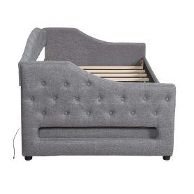 Upholstered Twin XL Size Daybed with LED Belt and 2 Drawers