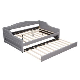 Upholstered Full XL Size Daybed with LED Belt and Trundle