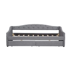 Upholstered Twin XL Size Daybed with LED Belt and 2 Drawers