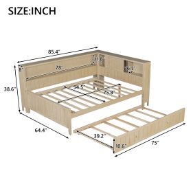 Full Size Wood Daybed with Storage Shelves and Trundle