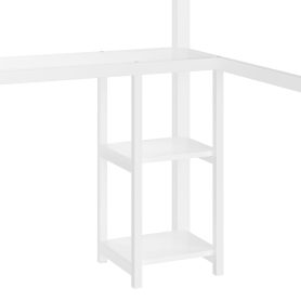 Metal Queen Size Loft Bed Frame With Built-in Wardrobe, Desk And Storage Shelves