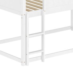 Wooden Twin Over Twin Floor Bunk Bed With Safety Guardrail, Convertible Slide And Ladder
