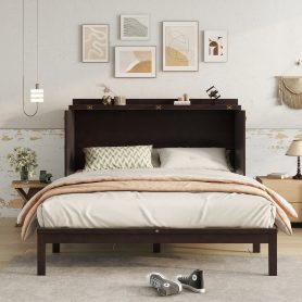 Queen Size Murphy Bed with Power Station and Rattan Panel