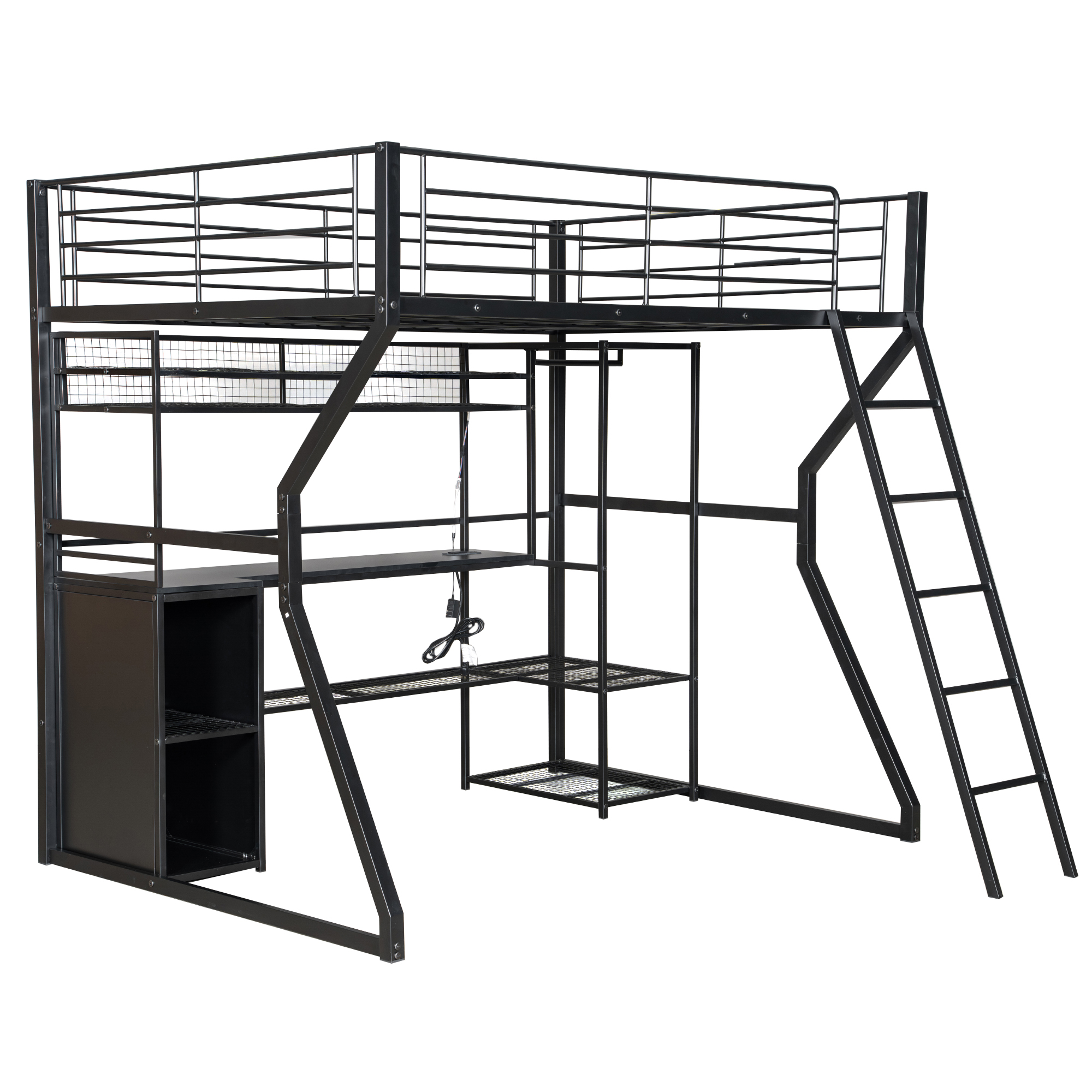Full Size Metal Gaming Loft Bed with Built-in Work Station, Open Wardrobe, LED and Multiple Storage 15 Full Size Metal Gaming Loft Bed with Built-in Work Station, Open Wardrobe, LED and Multiple Storage