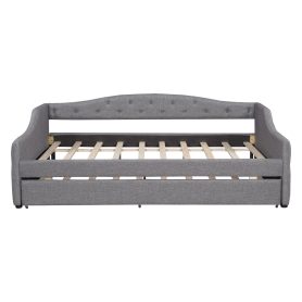 Upholstered Full XL Size Daybed with LED Belt and Trundle