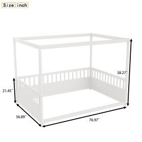 Full Size Canopy Bed Frame with Guardrails for Kids