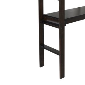 Twin Rubber Wood Loft Bed With Safety Guardrail, Built-in Desk, Ladder