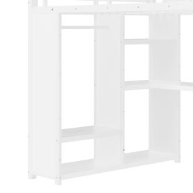 Metal Queen Size Loft Bed Frame With Built-in Wardrobe, Desk And Storage Shelves