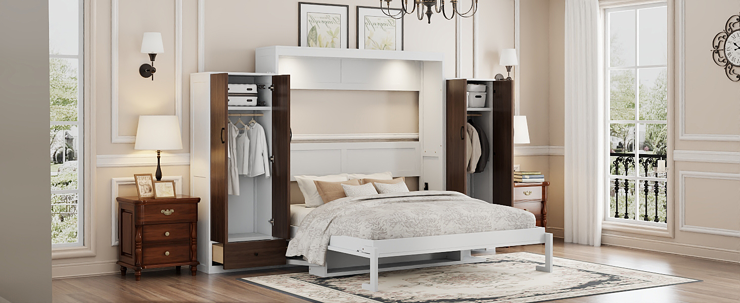 Queen Size Murphy Bed Wall Bed With Closet, Drawers And Table 19 Queen Size Murphy Bed Wall Bed With Closet, Drawers And Table