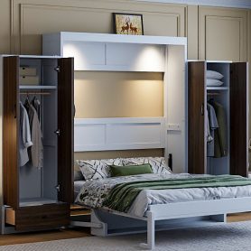 Full Size Murphy Bed Wall Bed with Closet, Drawers and Table