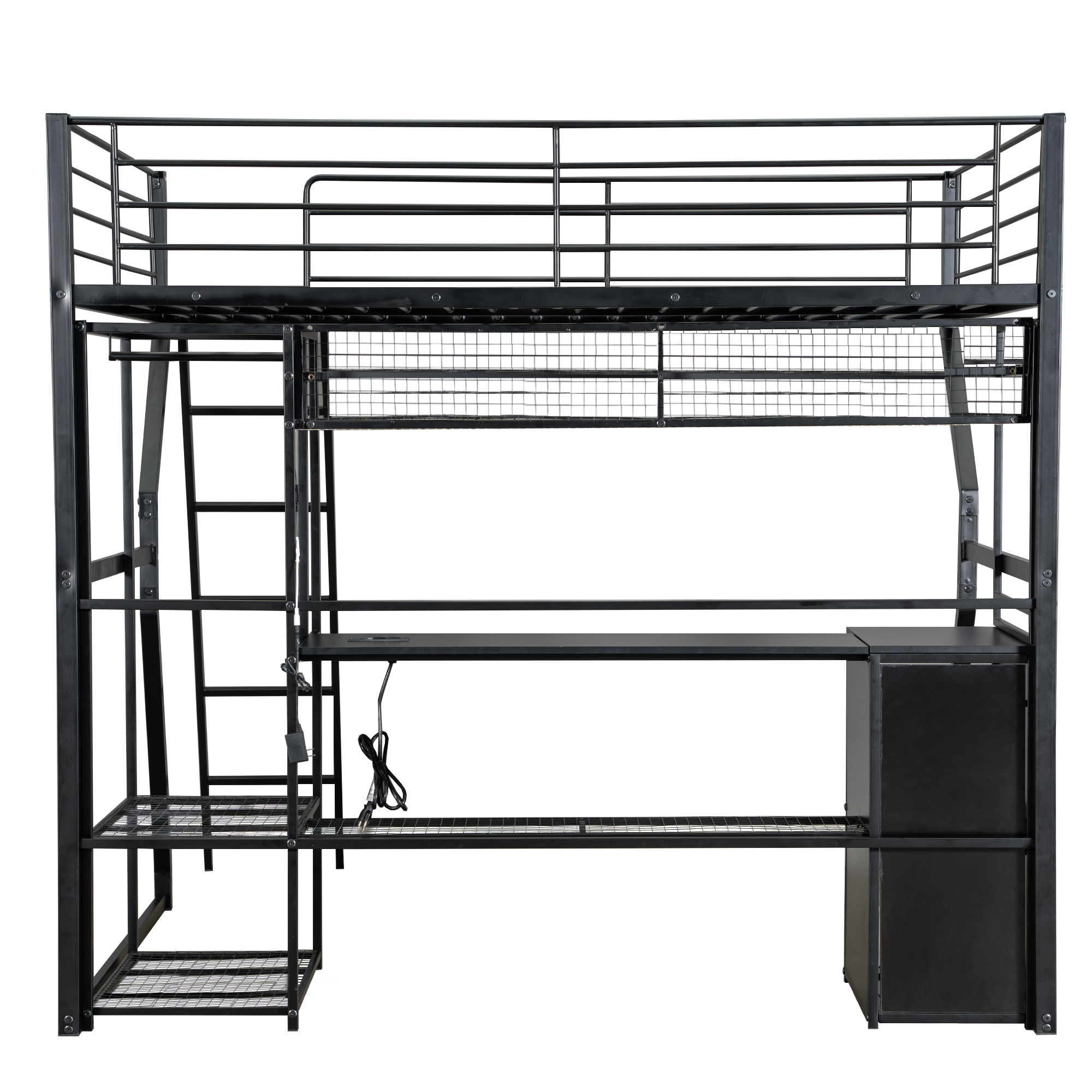 Full Size Metal Gaming Loft Bed with Built-in Work Station, Open Wardrobe, LED and Multiple Storage 16 Full Size Metal Gaming Loft Bed with Built-in Work Station, Open Wardrobe, LED and Multiple Storage