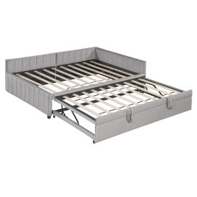 Full Size L-shaped Upholstered Daybed With Twin Size Pop Up Trundle