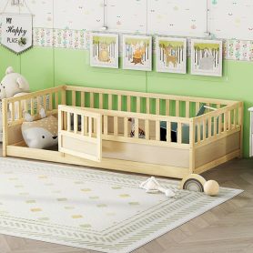 Twin Size Floor Bed, Integral Construction With Super High Security Barrier, Door