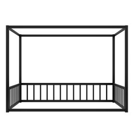 Full Size Sunshade Floor Bed, Iron Double-Size Bed Frame