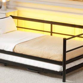 Twin Size Metal Daybed with LED and Adjustable Trundle 25 Twin Size Metal Daybed with LED and Adjustable Trundle