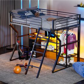 Full Size Metal Gaming Loft Bed with Built-in Work Station, Open Wardrobe, LED and Multiple Storage 38 Full Size Metal Gaming Loft Bed with Built-in Work Station, Open Wardrobe, LED and Multiple Storage