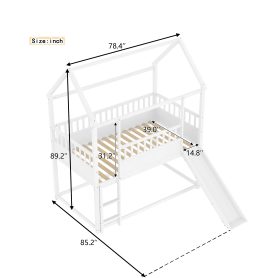 Wooden Twin Over Twin Floor Bunk Bed With Safety Guardrail, Convertible Slide And Ladder