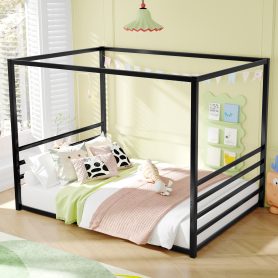 Queen Size Sunshade Floor Bed, Iron Double-size Bed Frame