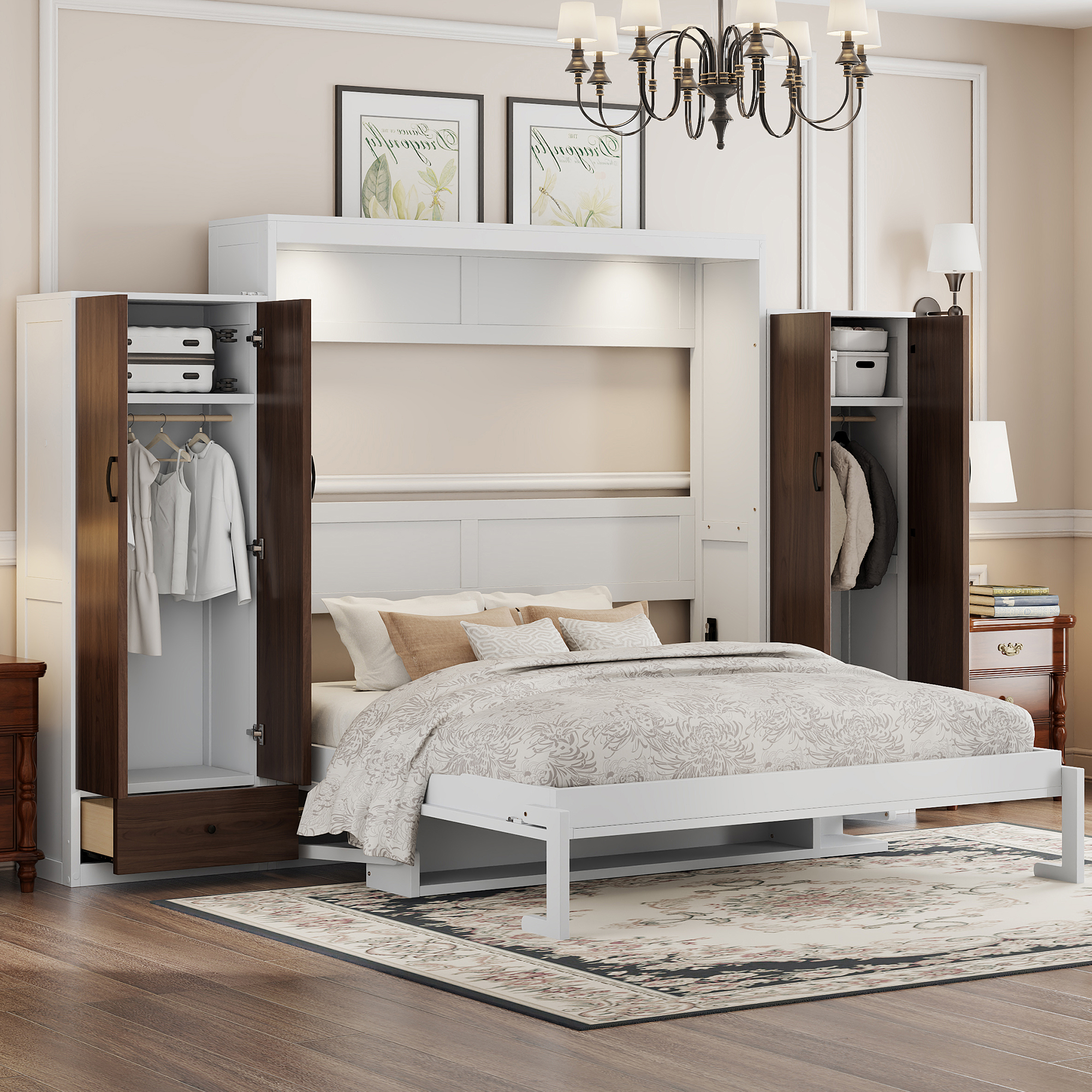 Queen Size Murphy Bed Wall Bed With Closet, Drawers And Table 3 Queen Size Murphy Bed Wall Bed With Closet, Drawers And Table