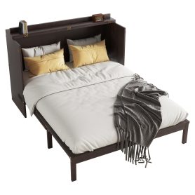 Queen Size Murphy Bed with Power Station and Rattan Panel