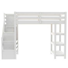 Twin Size Loft Bed with Shelves, Storage Staircase, Wardrobe and LED Light 40 Twin Size Loft Bed with Shelves, Storage Staircase, Wardrobe and LED Light