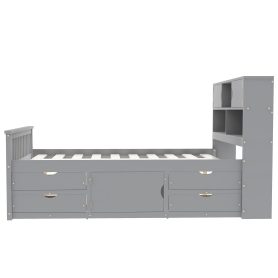 Full Size Captain Platform Bed Frame With Storage Bookcases, Shelves And Four Drawers