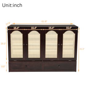 Queen Size Murphy Bed with Power Station and Rattan Panel