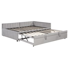 Full Size L-shaped Upholstered Daybed With Twin Size Pop Up Trundle