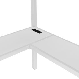 Metal Queen Size High Loft Bed with L-shaped Desk, USB, Wardrobe and Adjustable Shelf