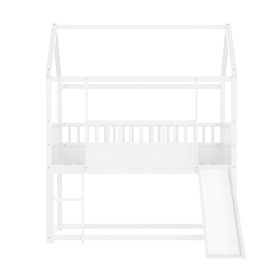 Wooden Twin Over Twin Floor Bunk Bed With Safety Guardrail, Convertible Slide And Ladder