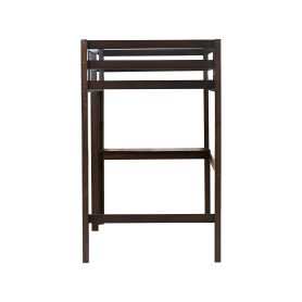 Twin Rubber Wood Loft Bed With Safety Guardrail, Built-in Desk, Ladder