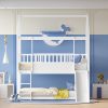 Wooden Twin Over Twin Floor Bunk Bed With Safety Guardrail, Convertible Slide And Ladder
