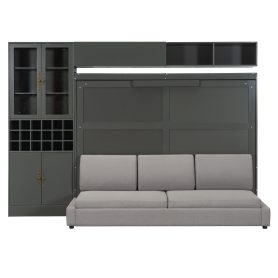 Queen Size Murphy Bed Wall Bed with Sofa, Shelves USB & Light
