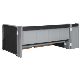 Twin Size Upholstered Daybed with Drawers, Shelves, Flip Cabinets & Side Table