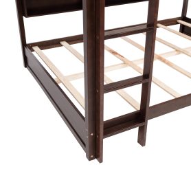 Queen Over Queen Bunk Bed with Built-in Storage Cabinets, Charging Station, Ladder, and Safety Guardrails