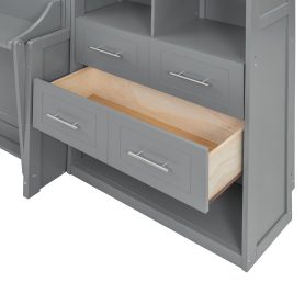 Queen Size Wall Bed with Closet, Drawers and Shelves