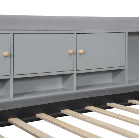 Twin Size Upholstered Daybed with Drawers, Shelves, Flip Cabinets & Side Table