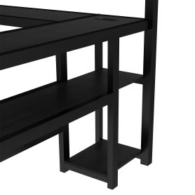 Full Over Twin Bunk Bed With Desk, Shelves, Multiple Placement, LED And USB