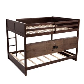 Queen Over Queen Bunk Bed with Built-in Storage Cabinets, Charging Station, Ladder, and Safety Guardrails