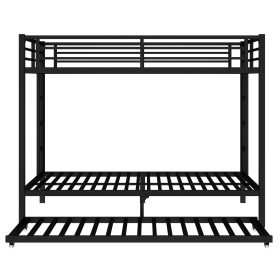 Queen over Queen Metal Bunk Bed with Twin Size Trundle